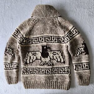 Thunderbird Eagle Cowichan Virgin Wool Sweater Hand Knit Heavyweight VTG 70s Zip